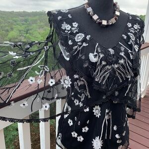Kobi Halperin‎ Black Embroidery Floral Blouse
